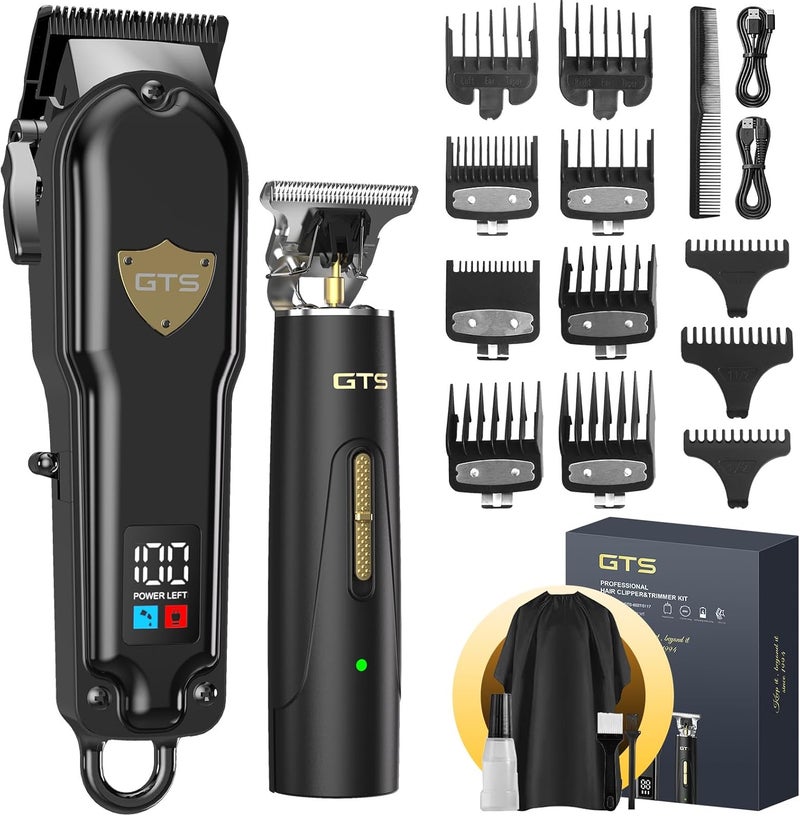 GTS PRO مقصات شعر GTSPro للرجال، مجموعة مقصات ومشذب، مقصات حلاق، مشذب شعر كهربائي مع صندوق، هدايا للرجال باللون الأسود - Image 1